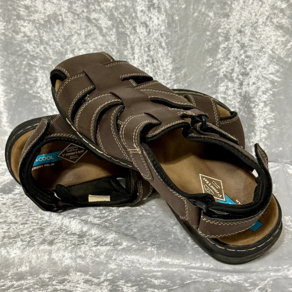 St Johns Bay Felix Mens 11M Dark Brown Fisherman Sandals‎ Memory Foam SJB FELIX